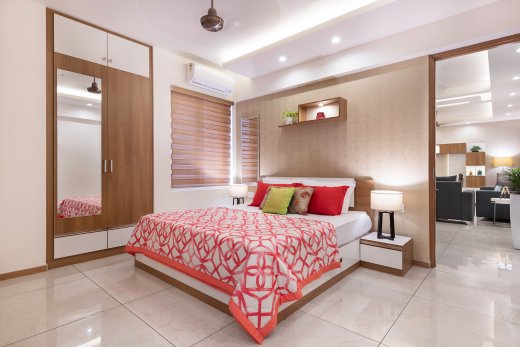 Bedroom with designer curtains Kerala